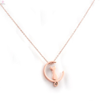 Rose Gold Plate Delicate Moon Cat Pendant Necklace